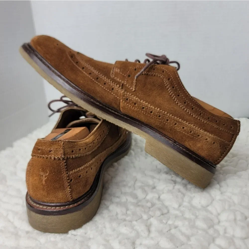 Trask Corbin Tan Suede Wingtip Oxford 12M Mens Vibram Sole Brogue Derby